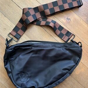 Black Crossbody Bag with Checkered Strap